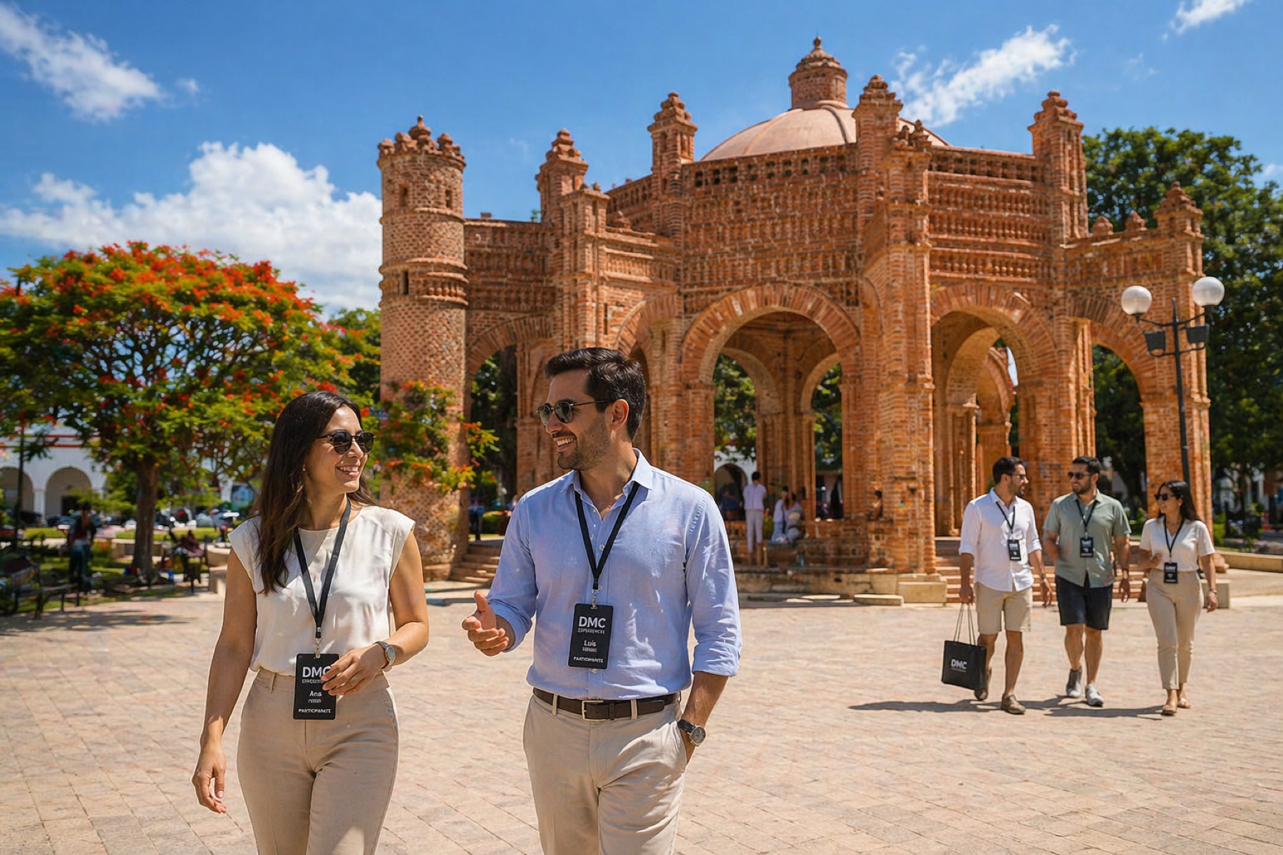 Grupo corporativo recorriendo un punto emblemático de Chiapas